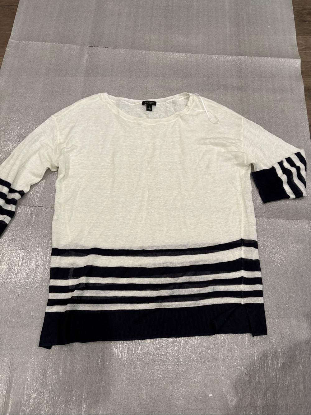 Ann Taylor Cream Lightweight Linen Blend Knit Crewneck Top